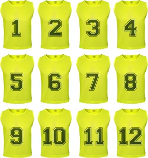 12 pcs Duramesh Pinnies/Scrimmage Vest - Kids Youth and Adult Pinnies, Numbered Penny Jerseys for Soccer