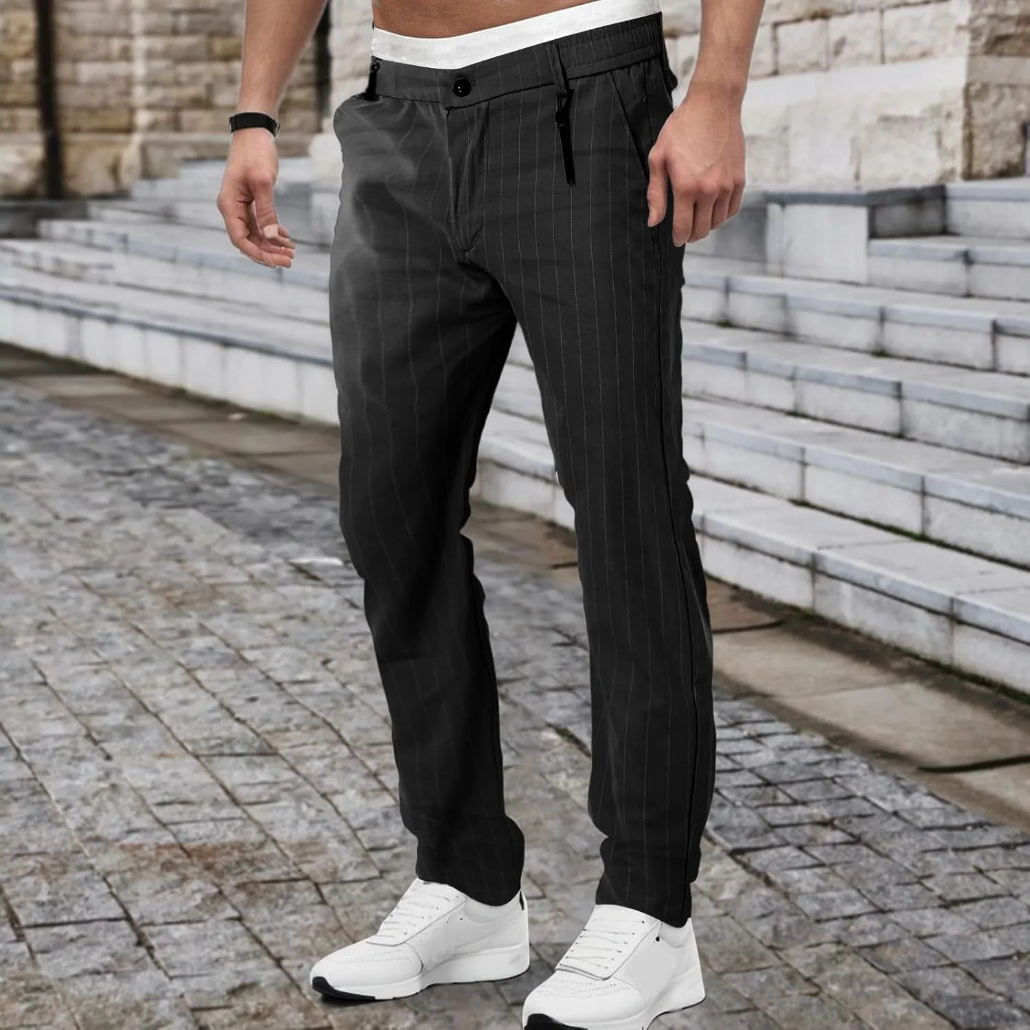 2023 Men's Fashion Stretch Dress Pants Slim Fit Plaid Pants Business Suit Pants Casual Golf Pants Plus Size Stylish Trousers