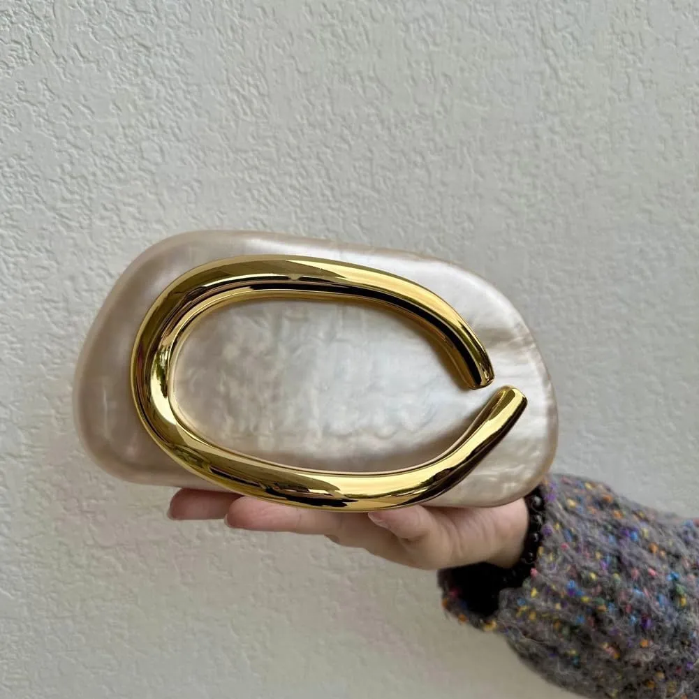 Acrylic Clutch Purse for Women Classic Round Acrylic Evening Handbag Vintage Metal Handlebars Bag for Wedding Party Prom
