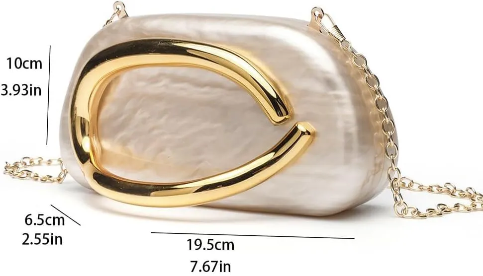 Acrylic Clutch Purse for Women Classic Round Acrylic Evening Handbag Vintage Metal Handlebars Bag for Wedding Party Prom