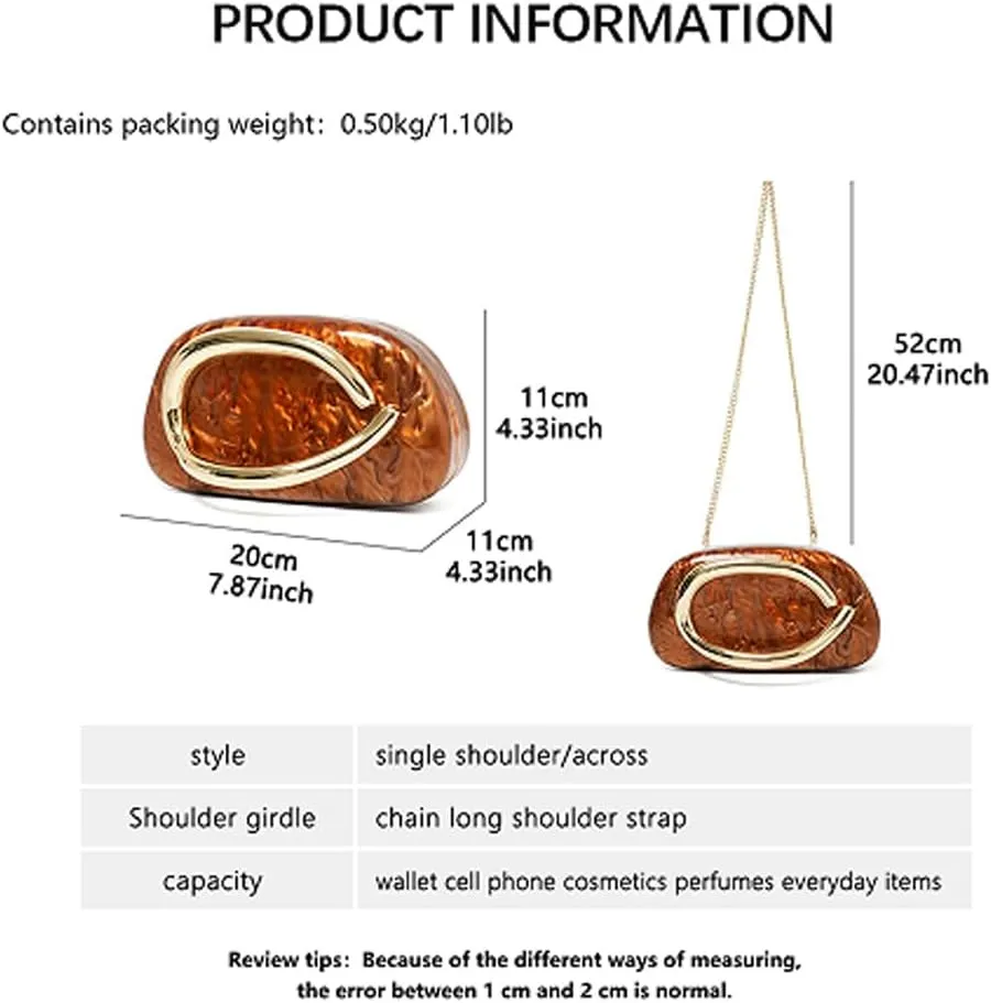 Acrylic Clutch Purse for Women Classic Round Acrylic Evening Handbag Vintage Metal Handlebars Bag for Wedding Party Prom
