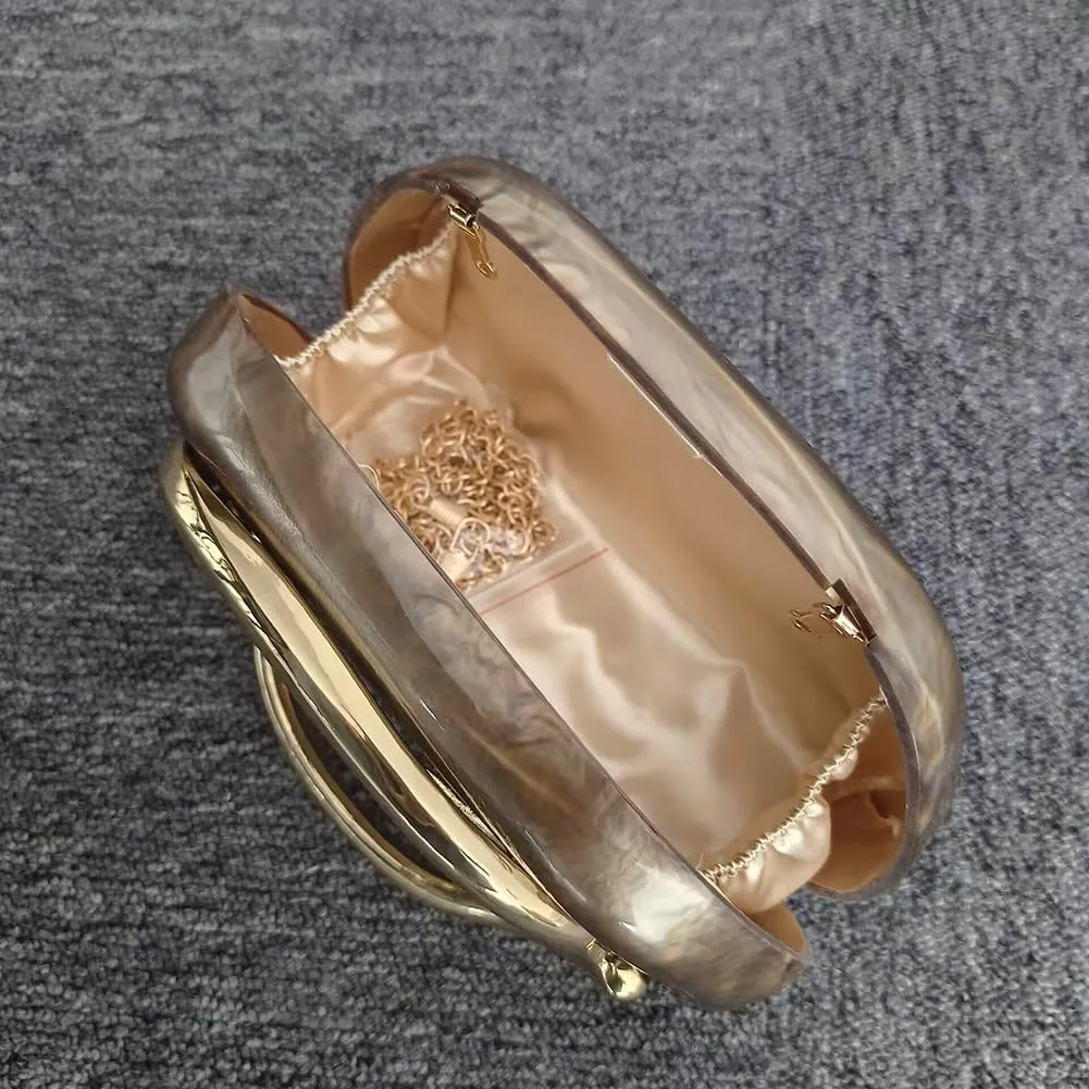 Acrylic Clutch Purse for Women Classic Round Acrylic Evening Handbag Vintage Metal Handlebars Bag for Wedding Party Prom