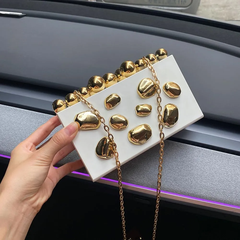 Acrylic Evening Clutch for Women Fashion Irregular Box Bag Purse with Gold Chain for Wedding Party Prom