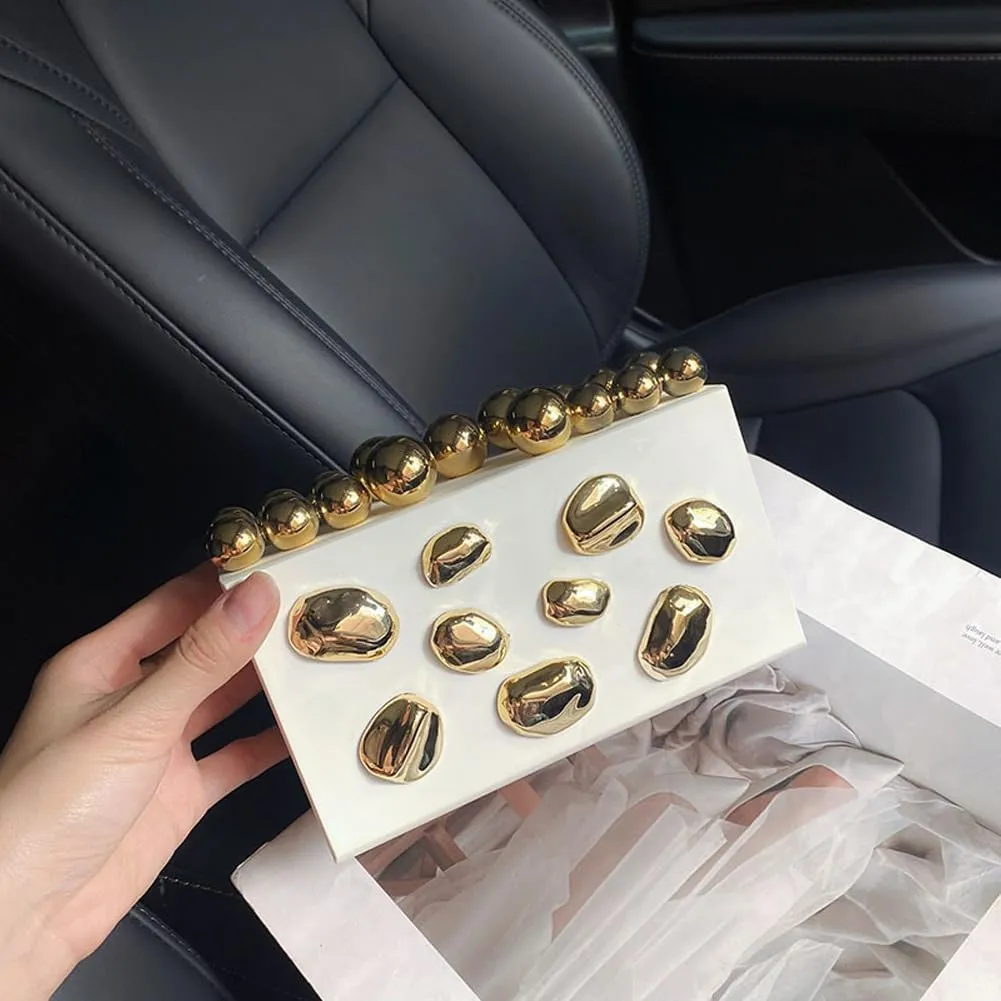 Acrylic Evening Clutch for Women Fashion Irregular Box Bag Purse with Gold Chain for Wedding Party Prom