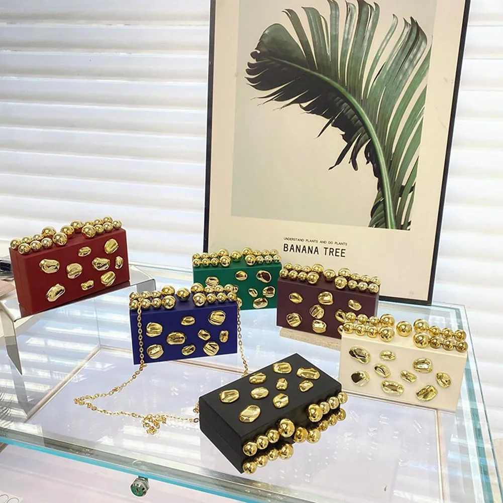 Acrylic Evening Clutch for Women Fashion Irregular Box Bag Purse with Gold Chain for Wedding Party Prom