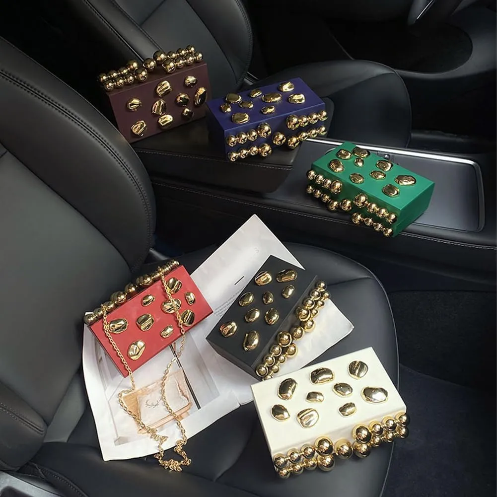 Acrylic Evening Clutch for Women Fashion Irregular Box Bag Purse with Gold Chain for Wedding Party Prom