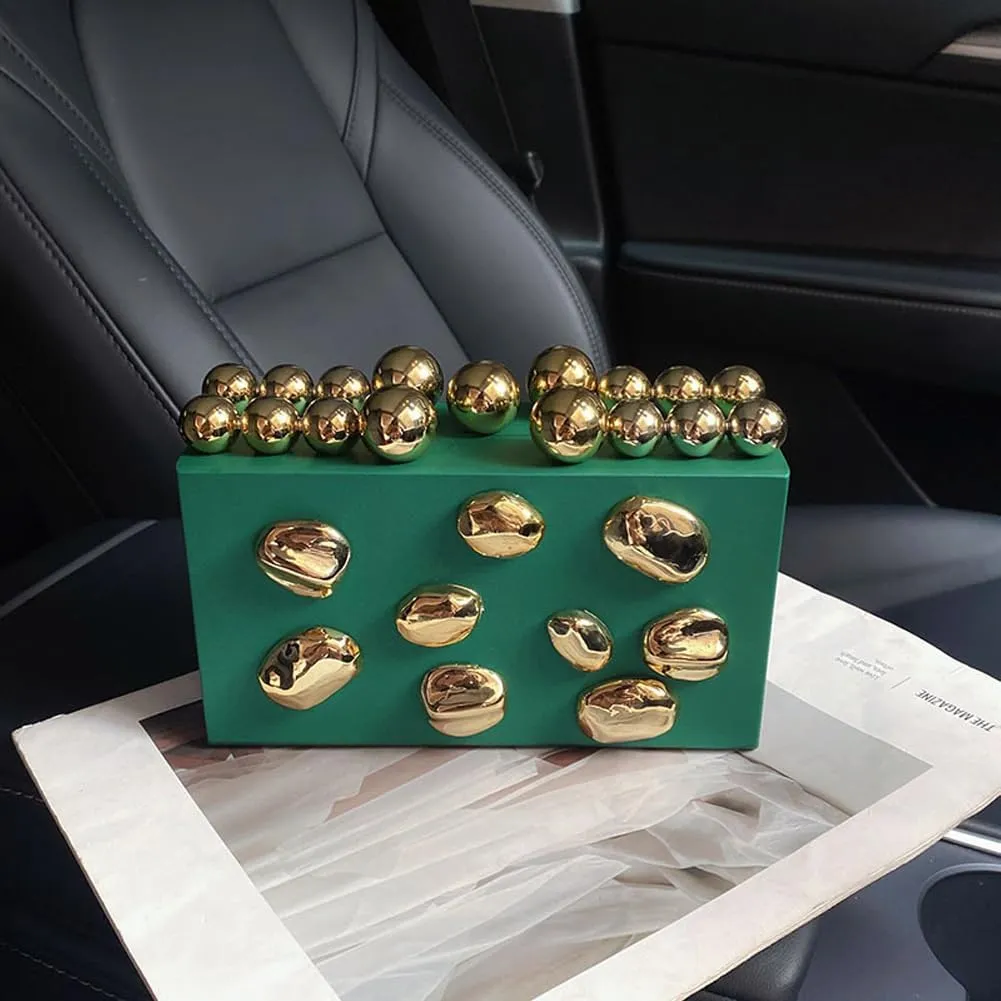 Acrylic Evening Clutch for Women Fashion Irregular Box Bag Purse with Gold Chain for Wedding Party Prom
