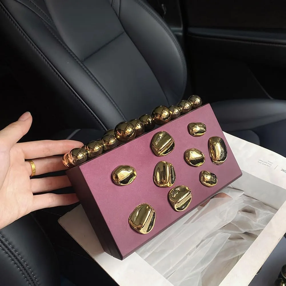 Acrylic Evening Clutch for Women Fashion Irregular Box Bag Purse with Gold Chain for Wedding Party Prom