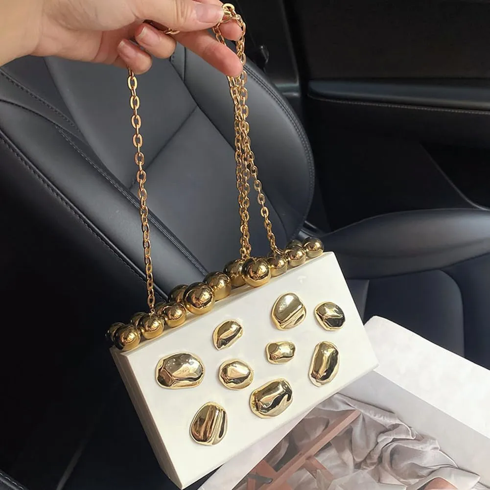 Acrylic Evening Clutch for Women Fashion Irregular Box Bag Purse with Gold Chain for Wedding Party Prom