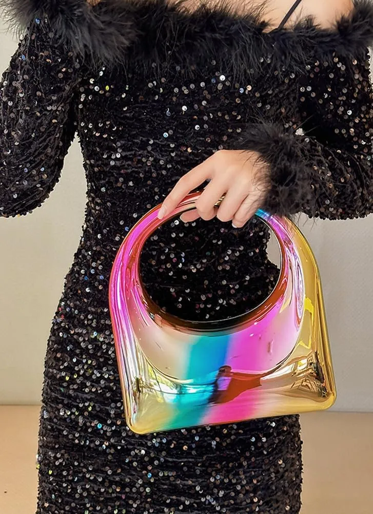 Acrylic Handbags for Women Cute Small Mirror Square Box Metal Evening Clutch Purse Top Handle Bag for Party Cocktail