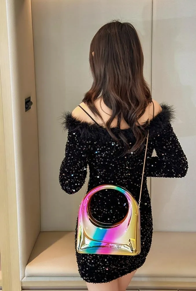Acrylic Handbags for Women Cute Small Mirror Square Box Metal Evening Clutch Purse Top Handle Bag for Party Cocktail