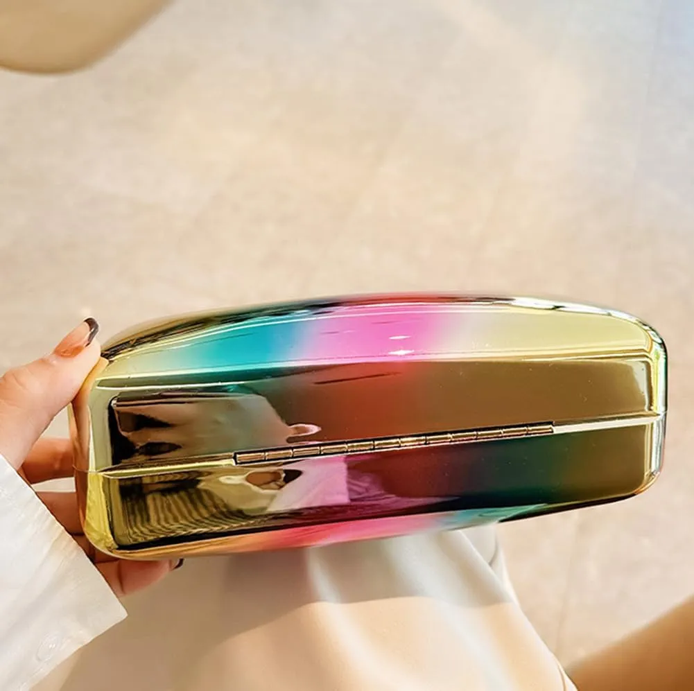 Acrylic Handbags for Women Cute Small Mirror Square Box Metal Evening Clutch Purse Top Handle Bag for Party Cocktail