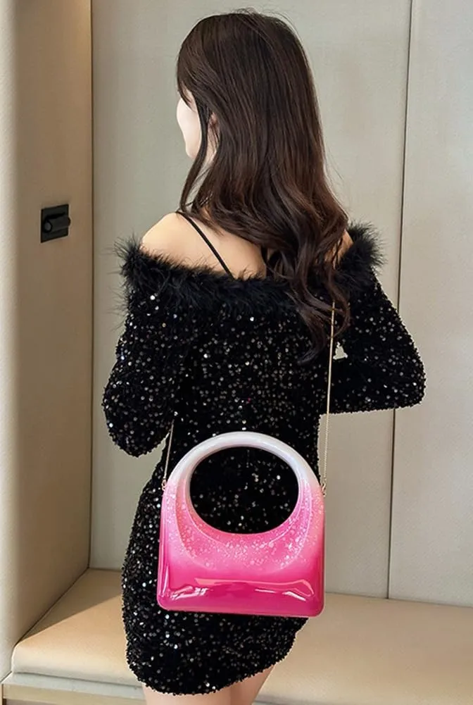 Acrylic Handbags for Women Cute Small Mirror Square Box Metal Evening Clutch Purse Top Handle Bag for Party Cocktail