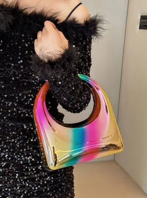 Acrylic Handbags for Women Cute Small Mirror Square Box Metal Evening Clutch Purse Top Handle Bag for Party Cocktail