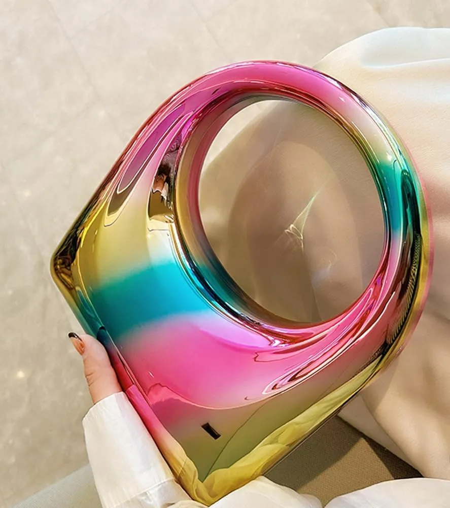 Acrylic Handbags for Women Cute Small Mirror Square Box Metal Evening Clutch Purse Top Handle Bag for Party Cocktail