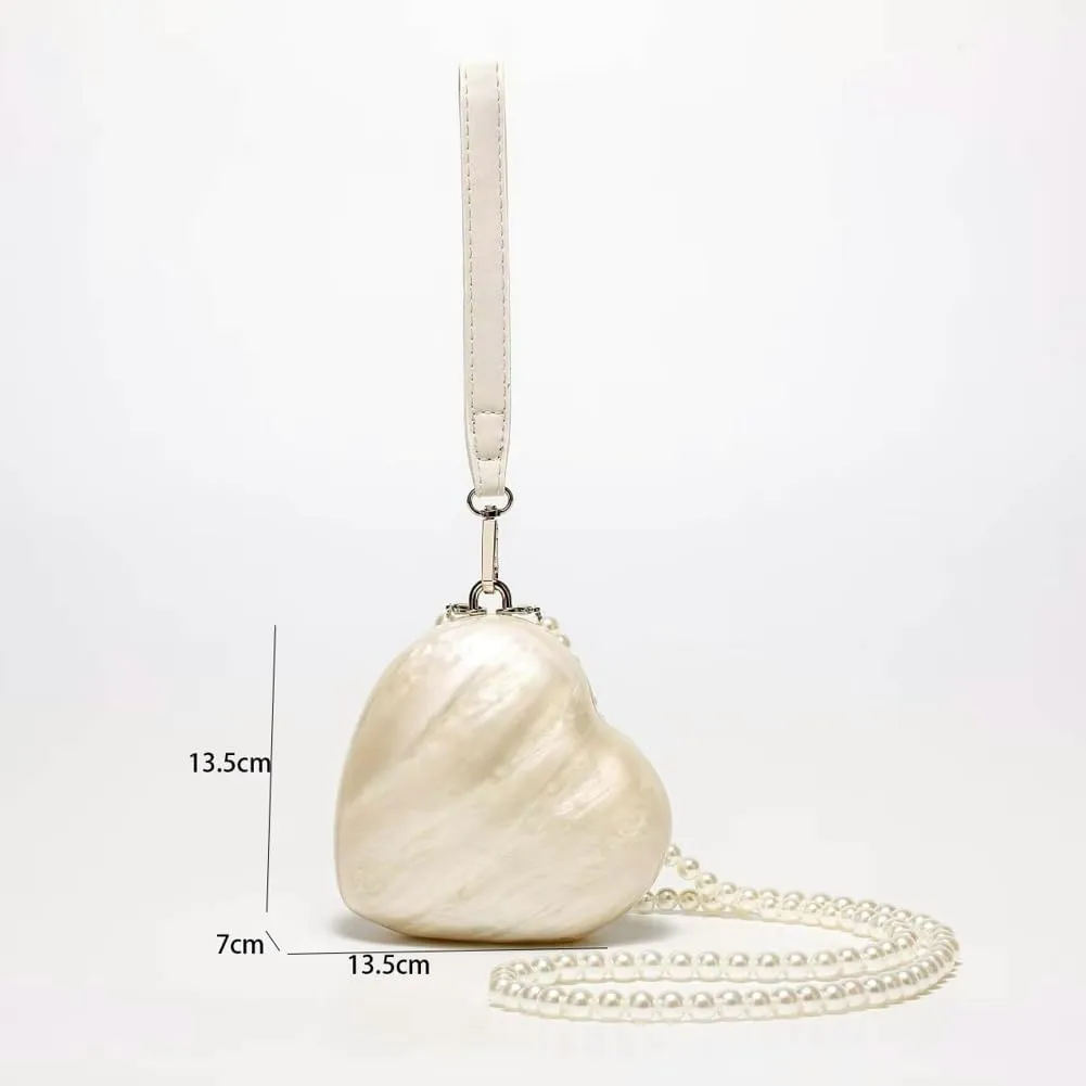 Acrylic Shell Shaped Clutch Women 2025 Trendy Luxury Marble Evening Handbag Pearl Chain Shoulder Bag Wedding Party