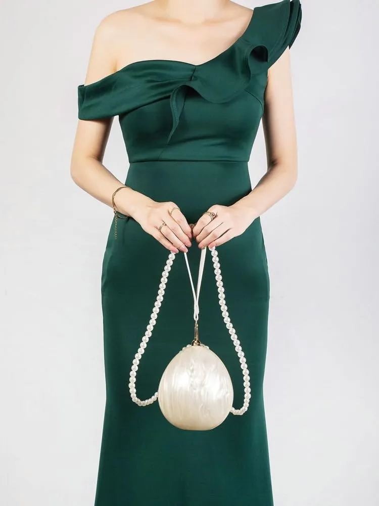 Acrylic Shell Shaped Clutch Women 2025 Trendy Luxury Marble Evening Handbag Pearl Chain Shoulder Bag Wedding Party