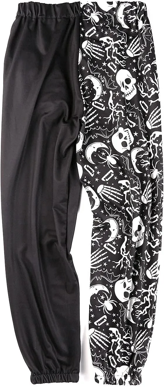 Amuver Women's Boho Hippie Harem Pants High Smocked Waist Printed Patchwork Sweatpants Yoga 90S Goth Baggy Casual Trousers