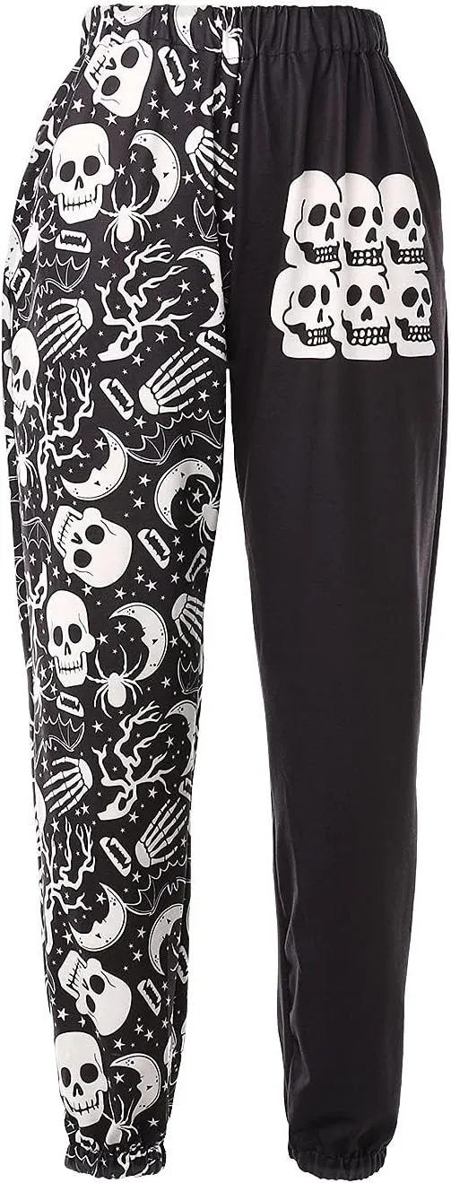 Amuver Women's Boho Hippie Harem Pants High Smocked Waist Printed Patchwork Sweatpants Yoga 90S Goth Baggy Casual Trousers