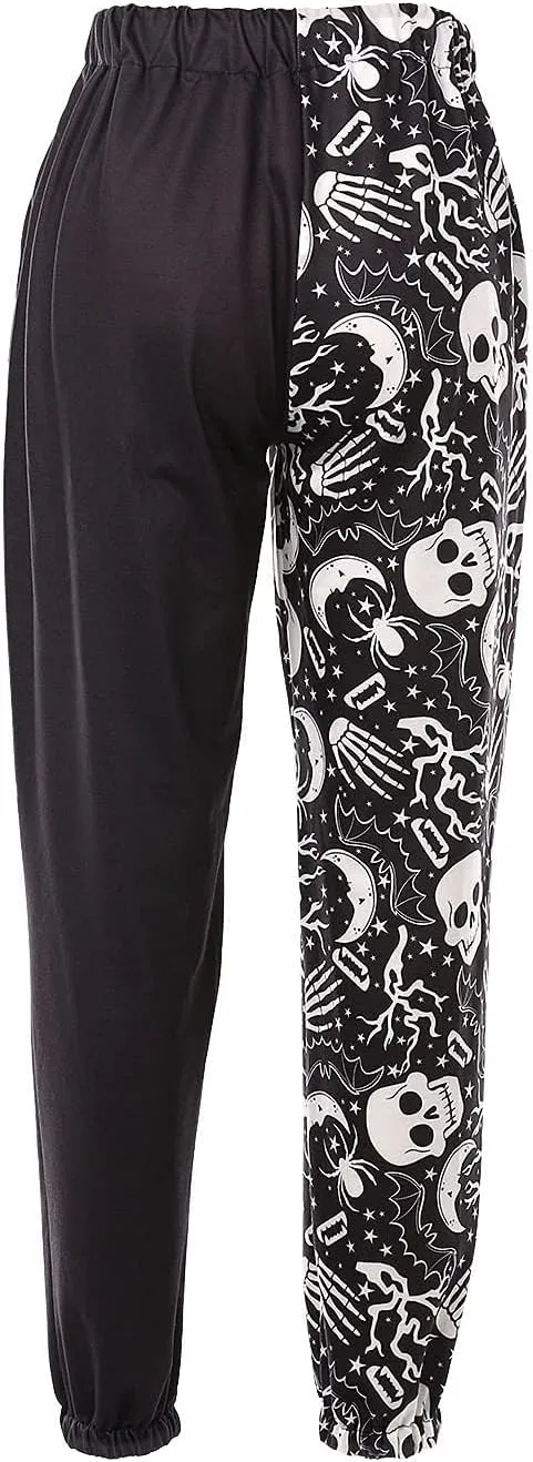 Amuver Women's Boho Hippie Harem Pants High Smocked Waist Printed Patchwork Sweatpants Yoga 90S Goth Baggy Casual Trousers