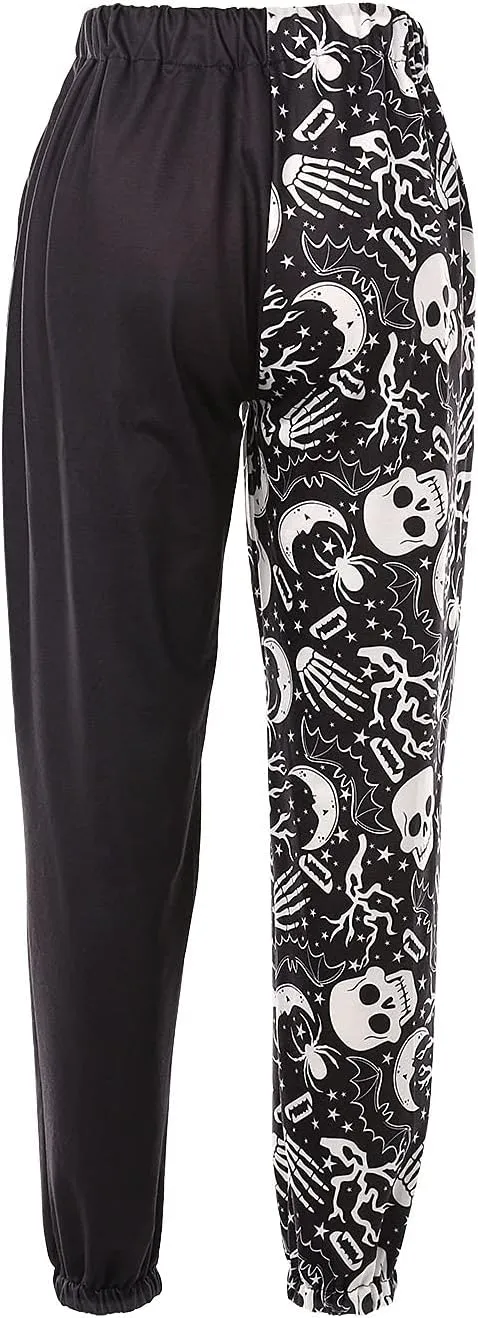 Amuver Women's Boho Hippie Harem Pants High Smocked Waist Printed Patchwork Sweatpants Yoga 90S Goth Baggy Casual Trousers