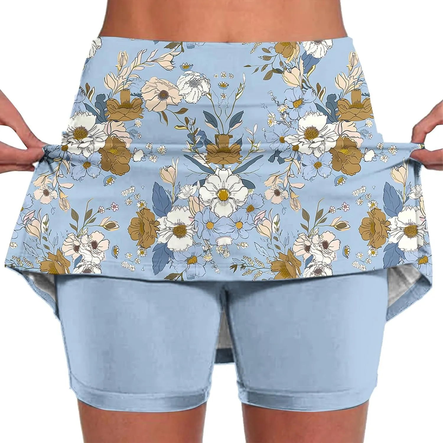Athletic Skort for Women Summer Boho Floral Print Mini Skirts with Built in Shorts High Waist Workout Shorts