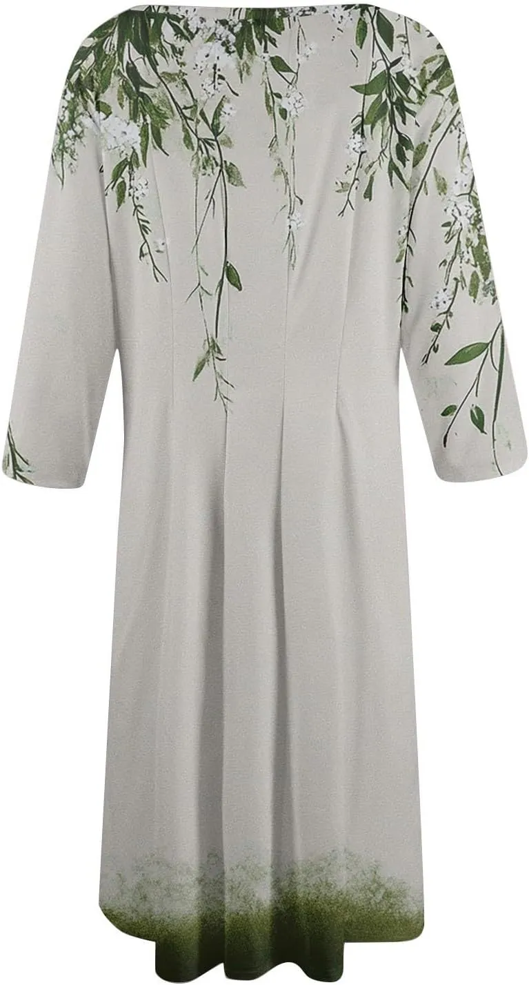 Beach Dresses for Women Summer 3/4 Sleeve Wrap Dress High Waist Plus Size Floral Dress Spring Flowy Dress with Pocket