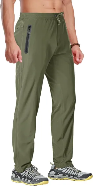 BIYLACLESEN Men's Running Pants Lightweight Quick Dry Hiking Jogger Sweatpants Zipper Pockets