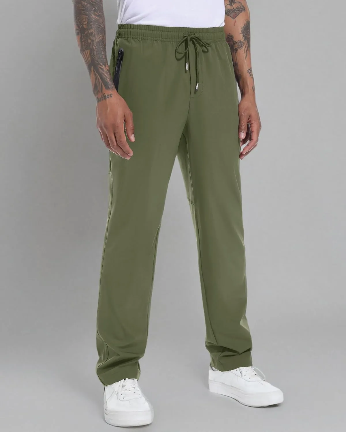 BIYLACLESEN Men's Running Pants Lightweight Quick Dry Hiking Jogger Sweatpants Zipper Pockets