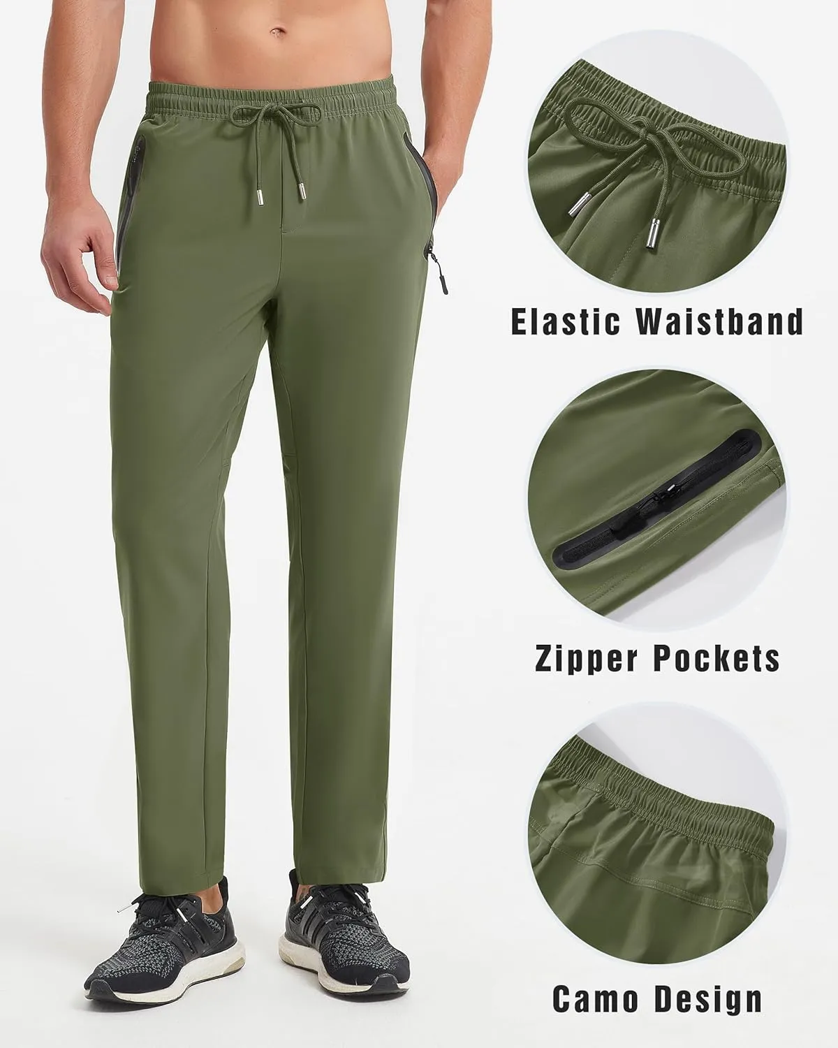 BIYLACLESEN Men's Running Pants Lightweight Quick Dry Hiking Jogger Sweatpants Zipper Pockets
