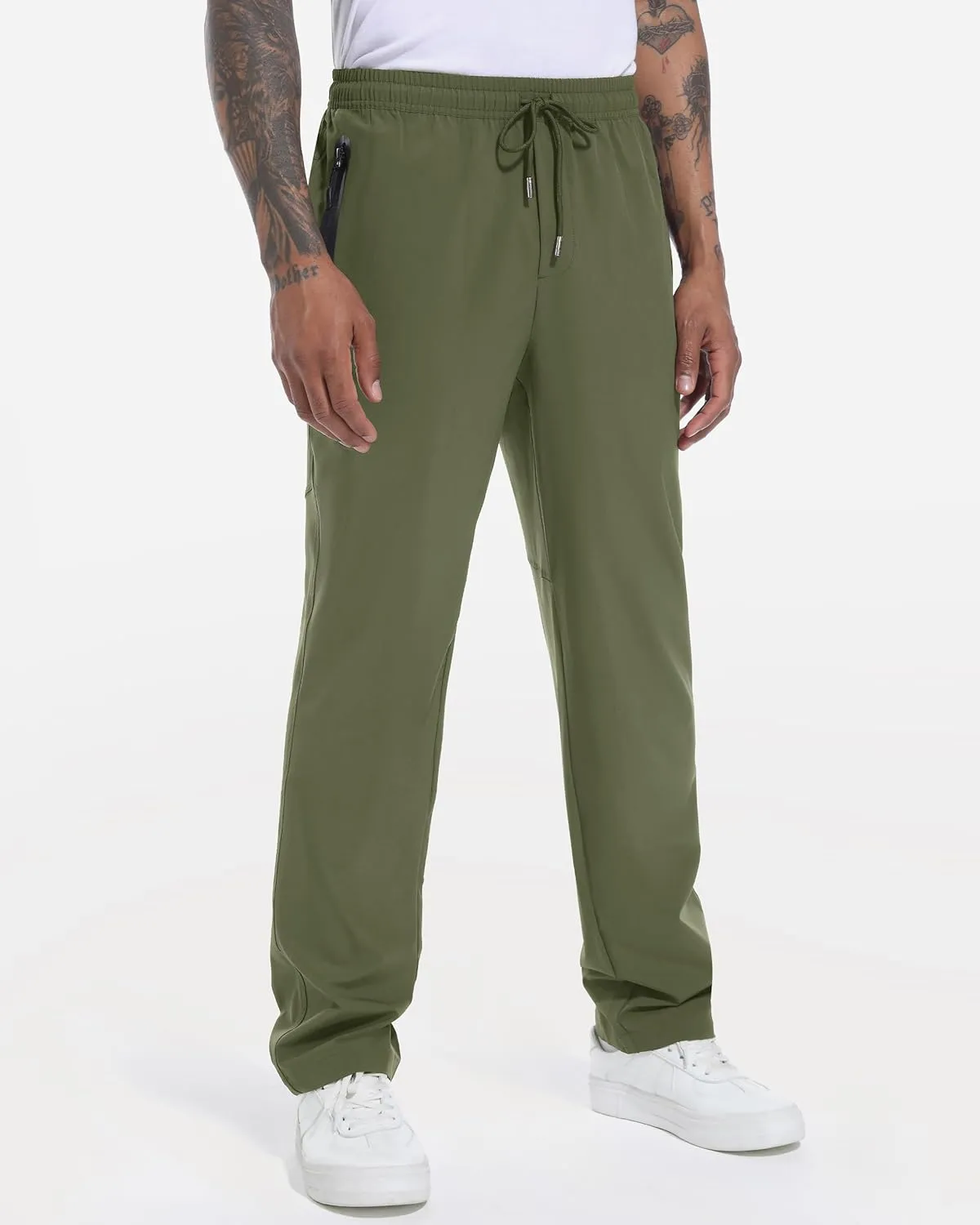 BIYLACLESEN Men's Running Pants Lightweight Quick Dry Hiking Jogger Sweatpants Zipper Pockets