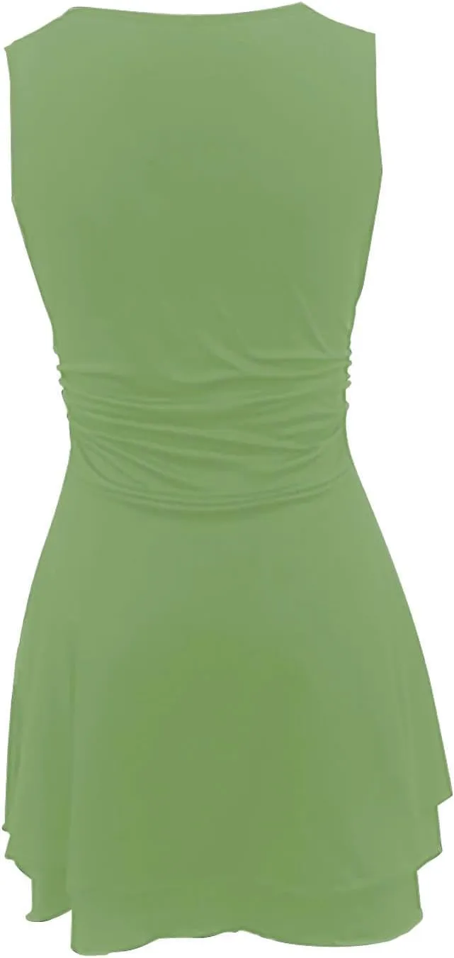 Borniu Women's Square Neck Ruffle Hem Mini Dress Ruched Waist Short Party Summer Casual Sleeveless Dresses Flowy Outfits