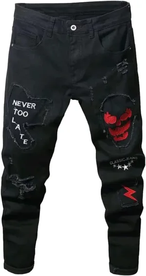 Boy's Skinny Fit Ripped Destroyed Distressed Stretch Slim Jeans Pants
