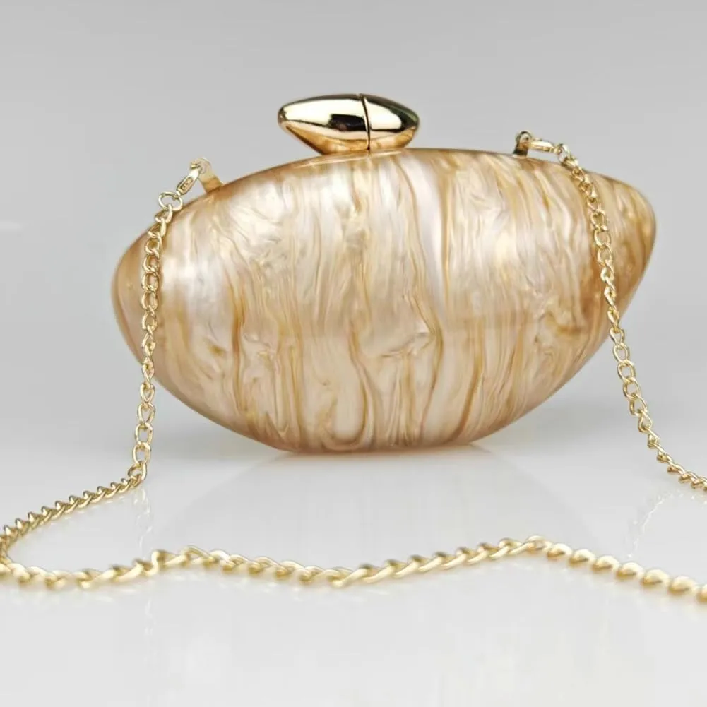 Caistre Acrylic Clutch Purse for Women Shell Shape Acrylic Evening Bag Handbag Trendy Chain Evening Handbag Shoulder Purse