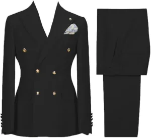 Casual Suits for Men Double Breasted Jacket Pants 2 Pieces Prom Tuxedos Peak Lapel Jacket Pants for Wedding Grooms
