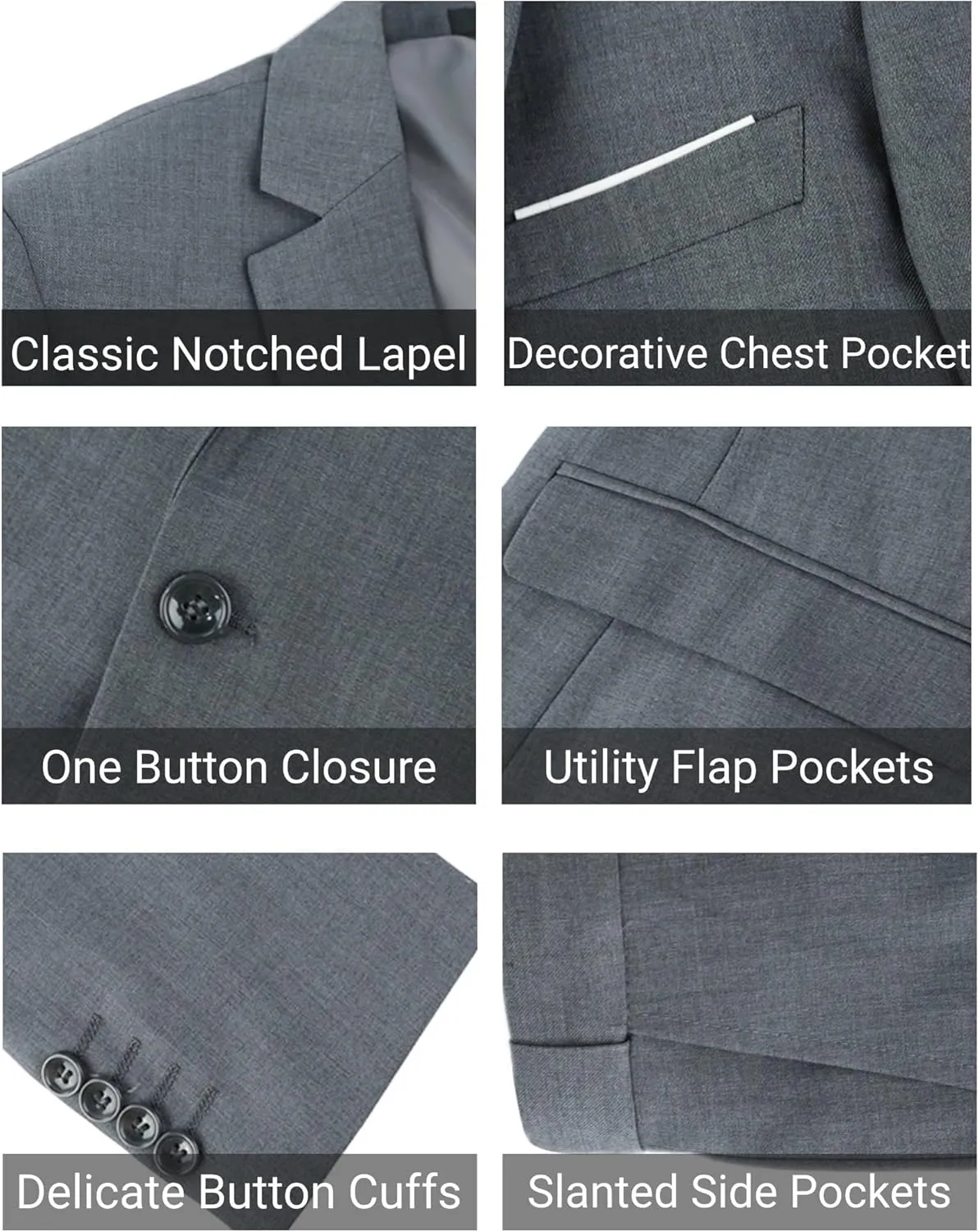 Cloudstyle Mens 3-Piece Suit Notched Lapel One Button Slim Fit Formal Jacket Vest Pants Set