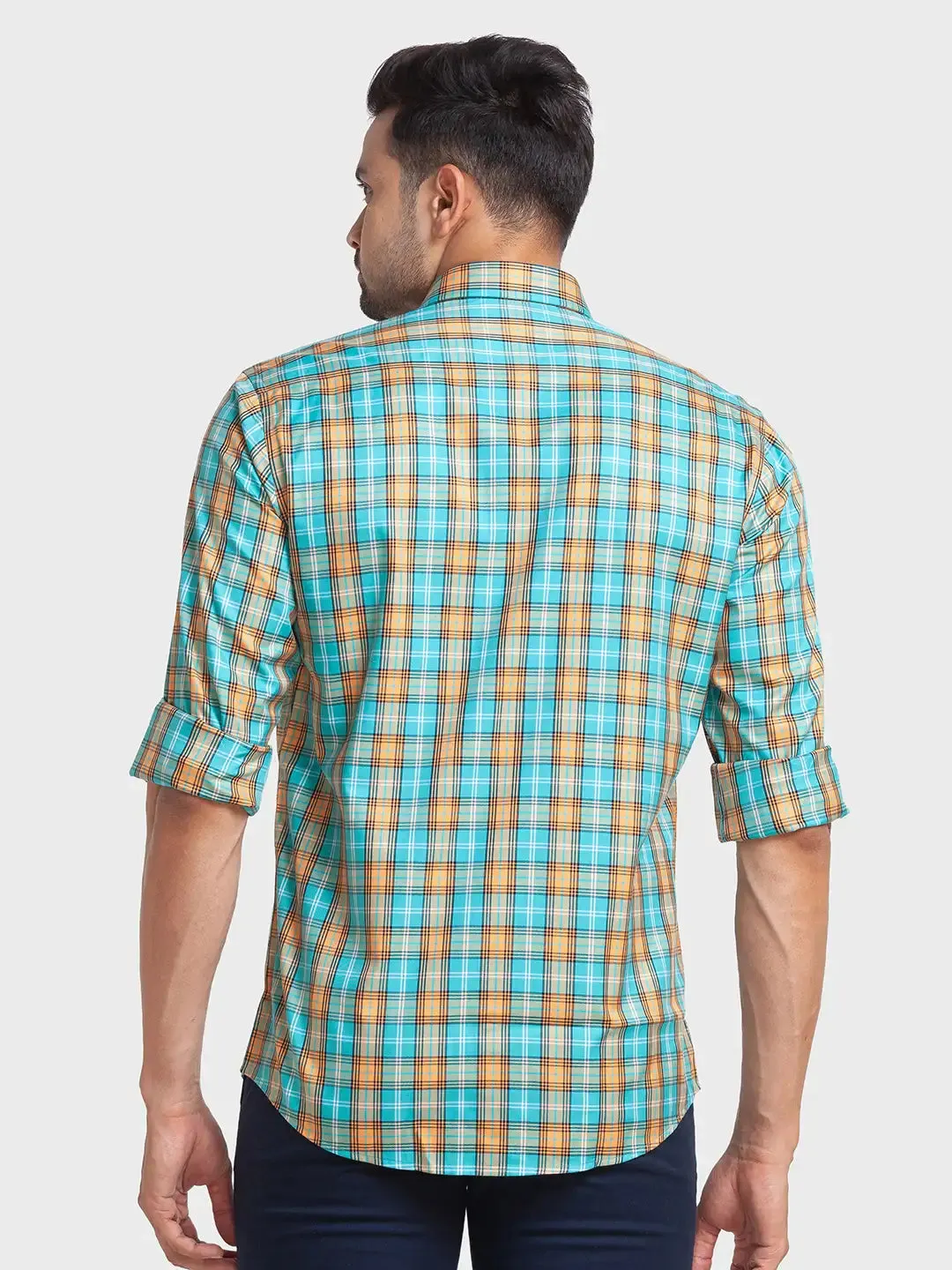 Colorplus Men Green Checks Tailored Fit Cotton Casual Shirt