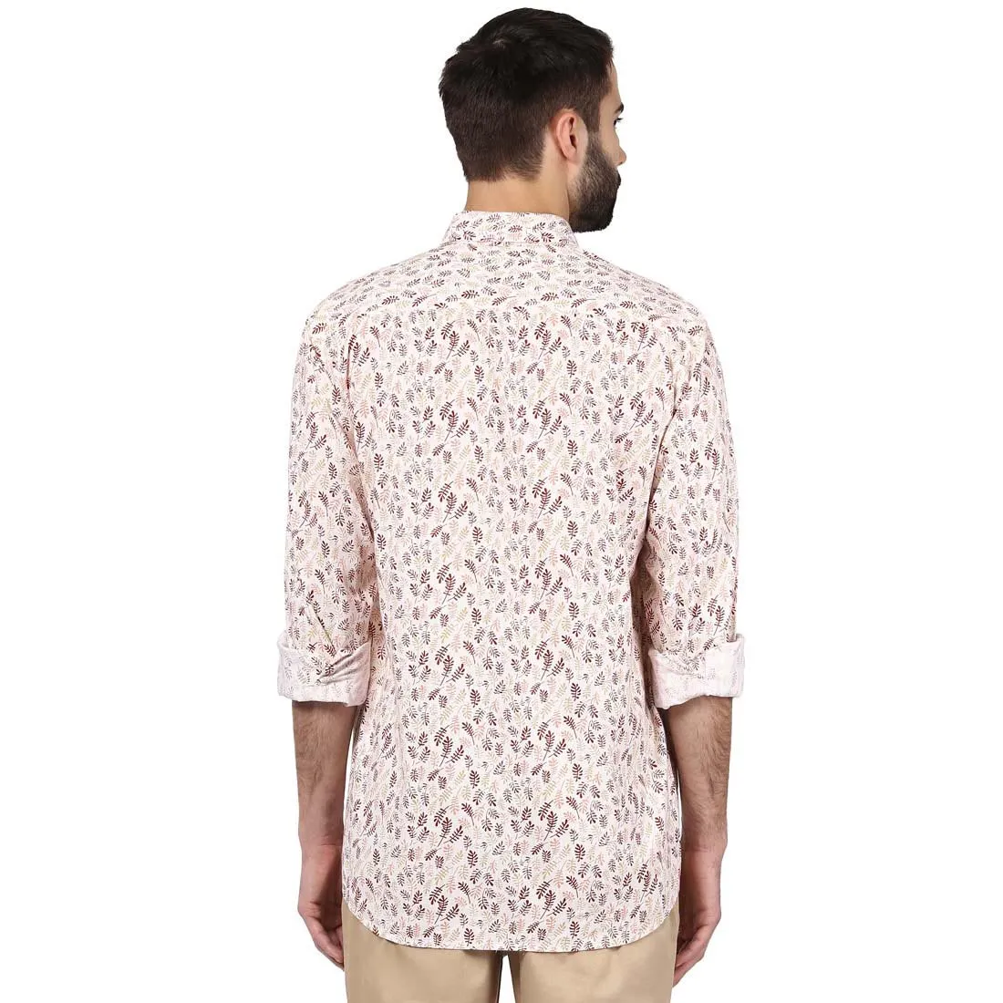 Colorplus Men Orange Print Tailored Fit Cotton Full Sleeve Shirt