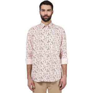 Colorplus Men Orange Print Tailored Fit Cotton Full Sleeve Shirt