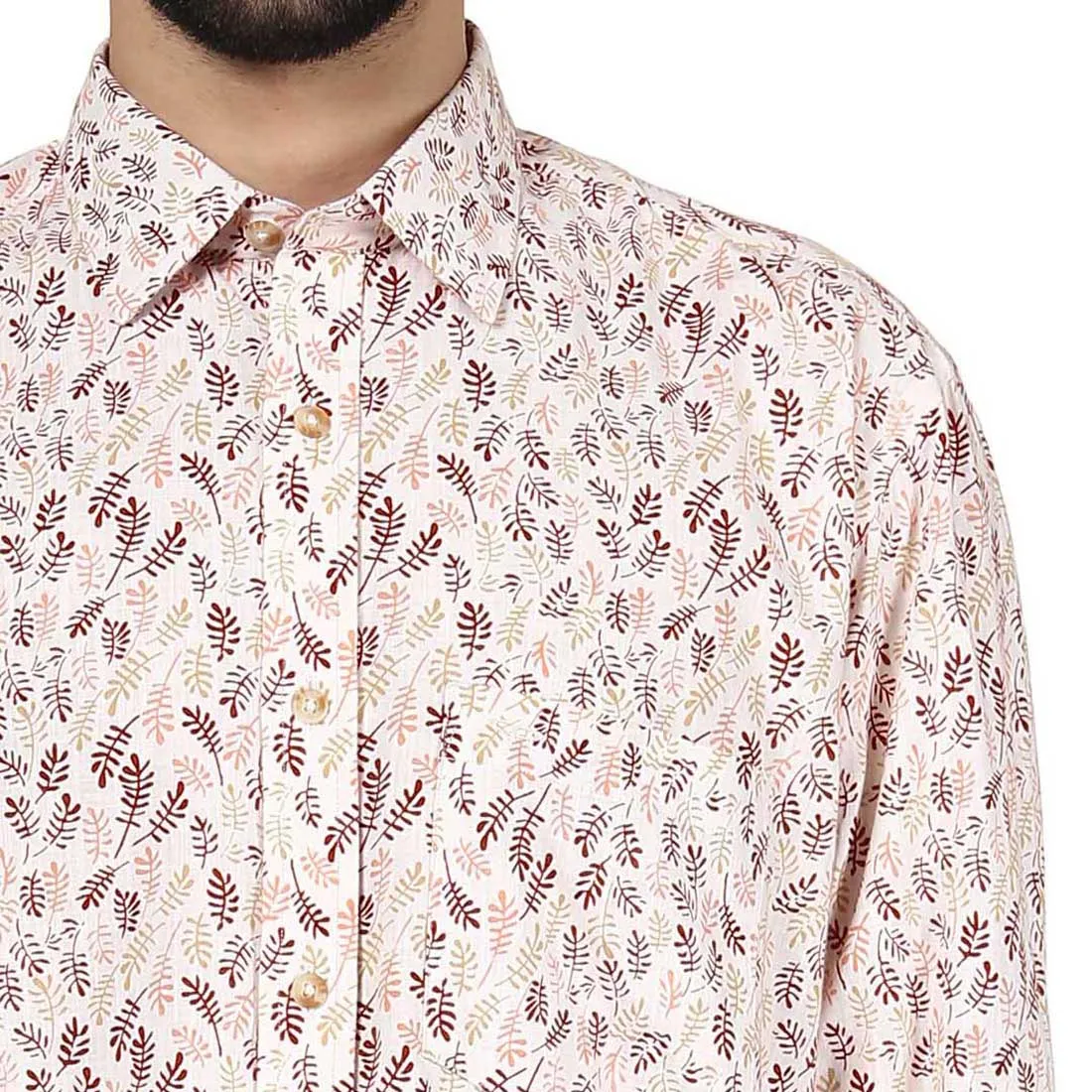 Colorplus Men Orange Print Tailored Fit Cotton Full Sleeve Shirt