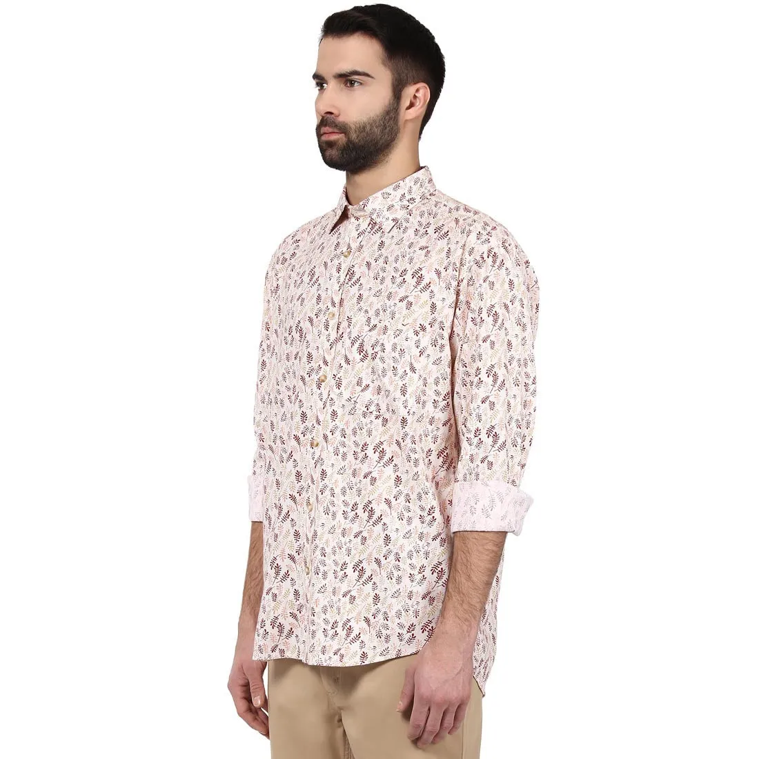 Colorplus Men Orange Print Tailored Fit Cotton Full Sleeve Shirt