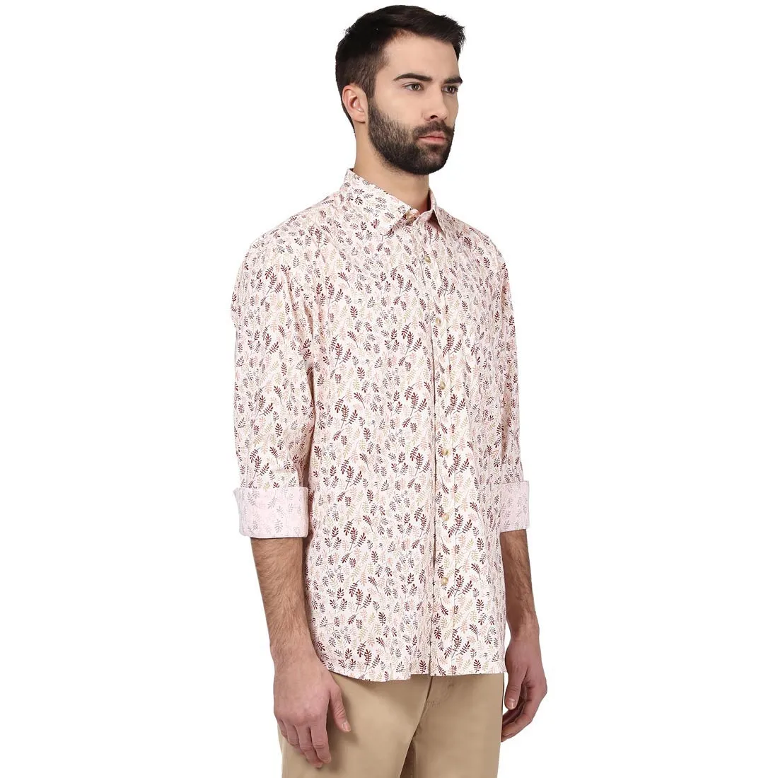 Colorplus Men Orange Print Tailored Fit Cotton Full Sleeve Shirt