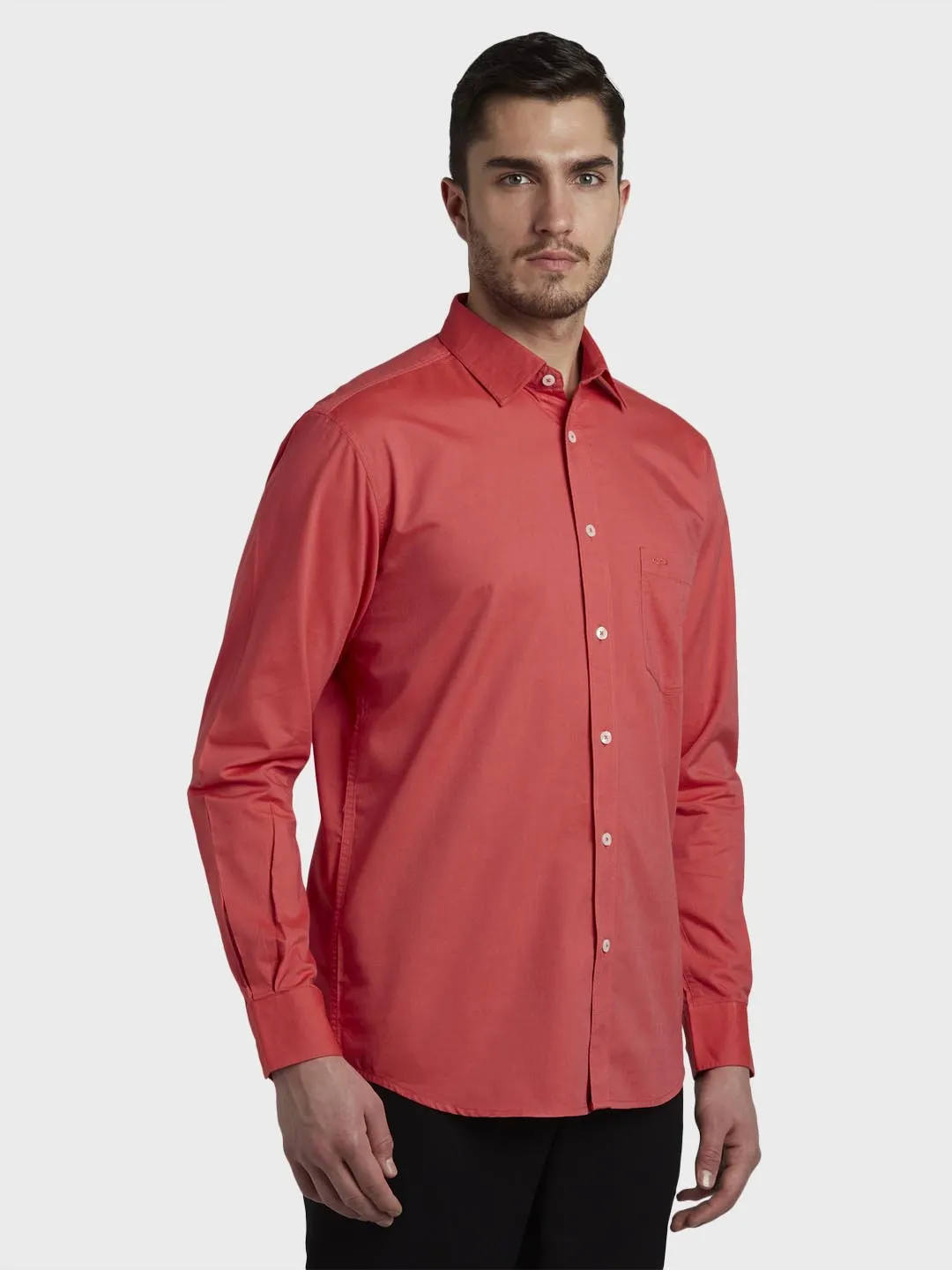 Colorplus Men Orange Solid Tailored Fit Cotton Casual Shirt