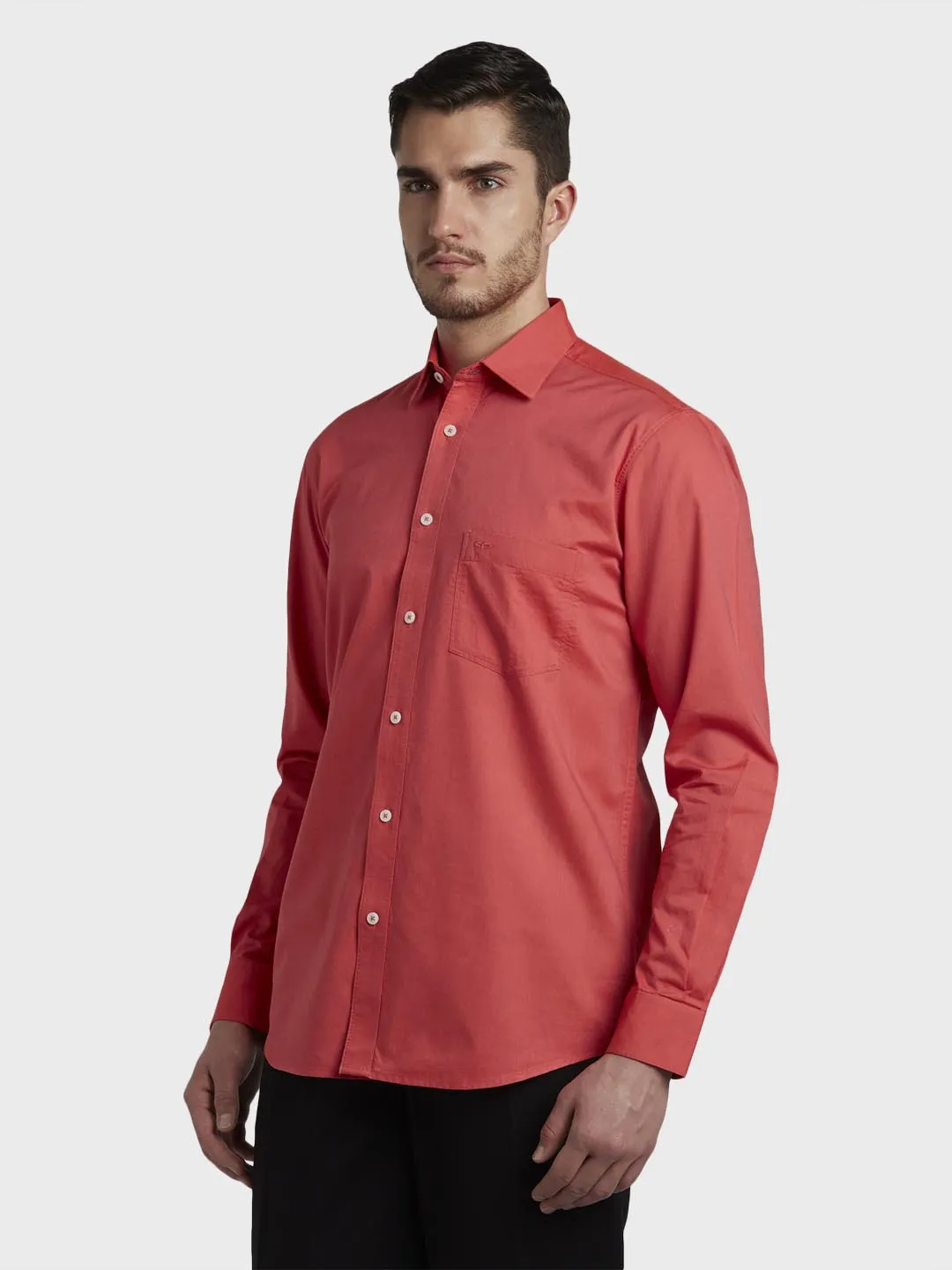 Colorplus Men Orange Solid Tailored Fit Cotton Casual Shirt