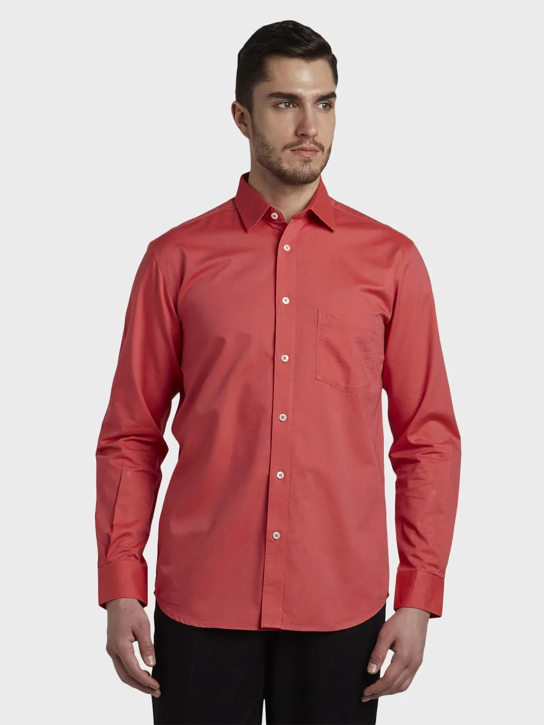 Colorplus Men Orange Solid Tailored Fit Cotton Casual Shirt