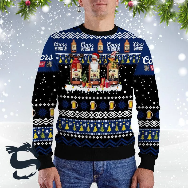 Coors Banquet Santa Reindeer Snowflake Christmas Sweater