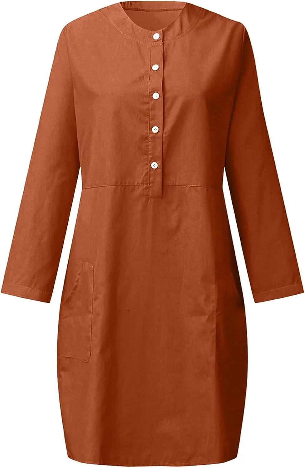 Cotton Linen Dress for Women Casual Button Up Long Sleeve Midi Dresses Work Vacation Plus Size Pockets Dress M-5XL