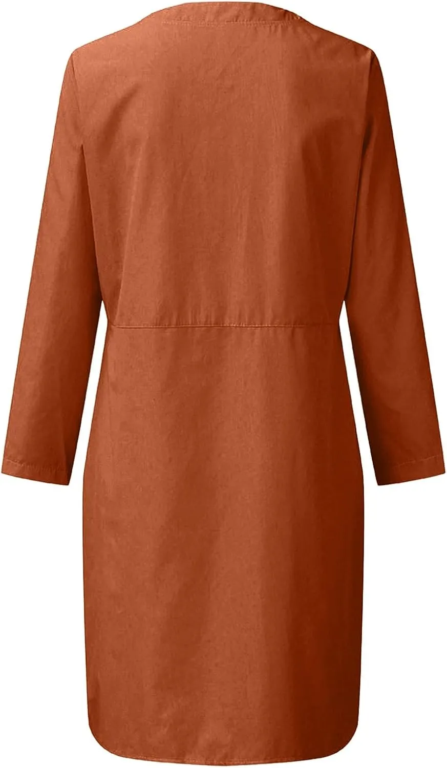 Cotton Linen Dress for Women Casual Button Up Long Sleeve Midi Dresses Work Vacation Plus Size Pockets Dress M-5XL