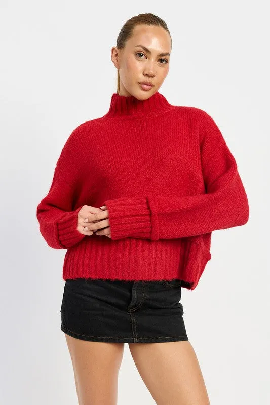 Cozy Light Blue Turtle Neck Sweater with Ribbed Hem