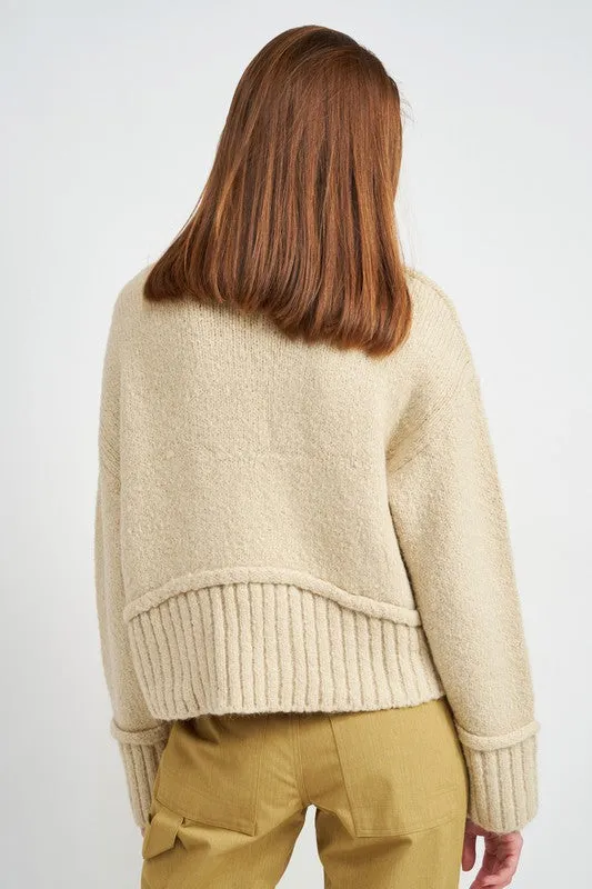 Cozy Light Blue Turtle Neck Sweater with Ribbed Hem